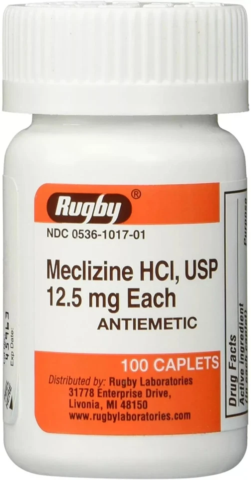 Rugby Meclizine 12.5mg Anti Nausea Vertigo (Compare to Bonine) 100ct x 3 bottles - Image 1 of 1