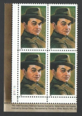 Unused US Postage Block of 33 Cent Stamps EDWARD G. ROBINSON - Image 1 of 2