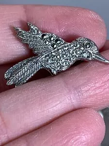 Bird Hummingbird Marcasite Rhinestones Vintage Silver Brooch Pin M-3388 - Picture 1 of 3