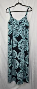 Ann Taylor Loft Navy Teal Blue Medallion Babydoll Maxi Dress sz 10 Excellent - Picture 1 of 6