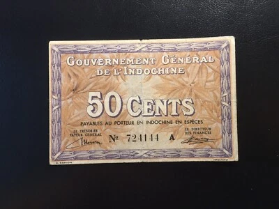 French Indochina 50 Cents 1939 Pick 87a Circulated - Very Rare - Image 1 of 2