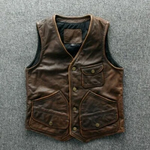 Men's Motorcycle Vintage Brown Real Leather Biker Vest - Picture 1 of 5