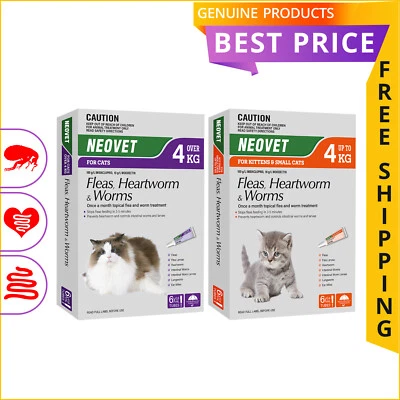 Neovet 6 Doses Heartworm Flea Worms Protection for Cats All Sizes FREE Shipping - image 1 of 2