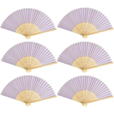 Paquete de 6 ventiladores plegables de papel y bambú de mano Thy Collectibles - color liso Foto 1 de 4