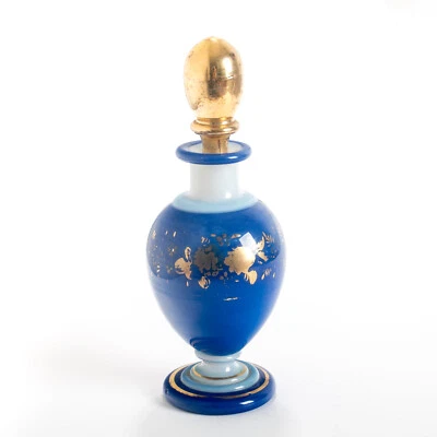 Antique 19th Century Glass Perfume Cologne Dresser Bottle Opaline Gilt French - Image 1 of 4