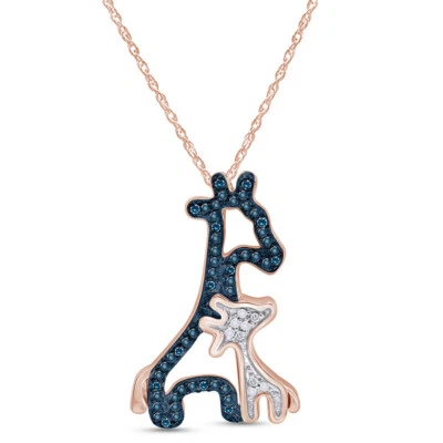 Кулон жирафа круглой огранки с синими и белыми бриллиантами для мамы и малыша из чистого золота 10 карат - Изображение 1 из 4