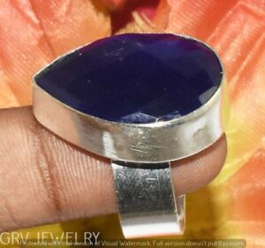 Blue Sapphire Quartz Gemstone Ring 925 Silver Plated Us Size 9" R002-G150