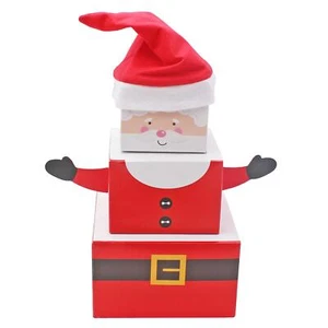 Christmas Gift Boxes 3 Pack Stacking Santa with Hat and Arms - Picture 1 of 4