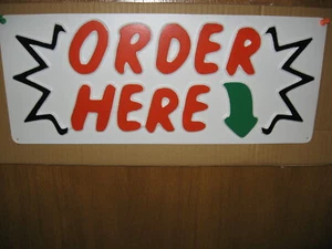 ORDER HERE Down Arrow Burst, Service Sign 3D Embossed Plastic 7x18 Deli Shop Bar - Picture 1 of 4