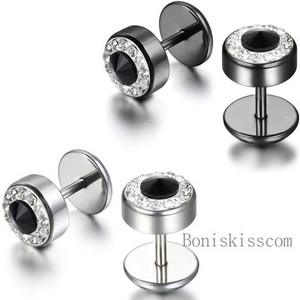 Silver black crystal earrings stainless steel round stud unisex new arrival 2019 Silver black crystal earrings stainless steel round stud unisex new arrival 2019