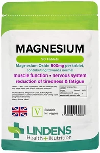 Lindens Magnesium MgO 500mg Tablets (90 pack) Tiredness and Fatigue - Picture 1 of 7