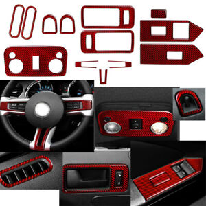 13PCS Red Carbon Fiber Interior Trim Cover Fit For Ford Mustang 2009-2013