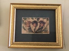 Victorian Looking Gold Colored Small Framed Angel Print Christmas