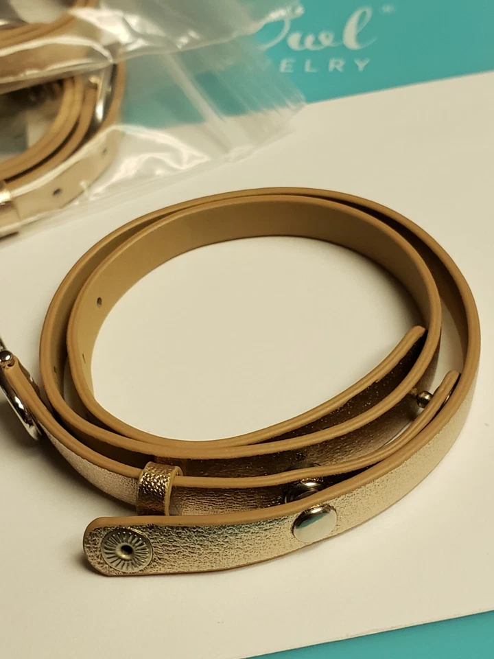 Auténtico Brazalete Envolvente de Cuero Origami Owl Oro Rosa, Plata - 7.5-8.5" - NUEVO   Foto 1 de 1