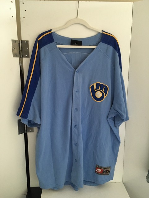 Men's Nike Powder Blue Milwaukee Brewers Road Cooperstown Collection Team Jersey