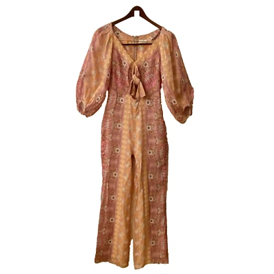 Sandro Dieppe Linen Blend Jumpsuit Womans Size 36 US 4 Floral Lined Psychedelic - Image 1 of 4