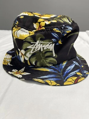 Stussy Vintage Paradise Bucket Hat Blue Floral Graffiti Logo Fisherman Surf S/M - Image 1 of 4