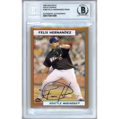 Felix Hernandez Signed 2005 Bazooka Gold Chunks RC #186 BAS Slabbed MLB Auto - Image 1 of 4