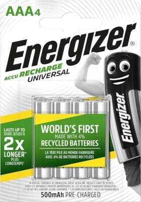 Energizer Rechargeable Batteries AAA, Recharge Universal, Pack Of 4 - Image 1 of 4