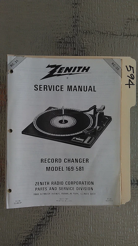 Zenith 169-581 service manual original repair book stereo turntable record - Image 1 of 1