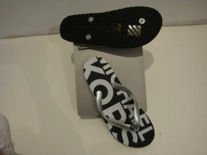 New MICHAEL Michael Kors  Jet Set MK Rubber Flip-Flop Silver Size 11 - Picture 1 of 2