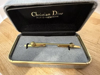 Vintage Christian Dior Men's Gold Tone Collar Tie Bar in Original Box - Image 1 of 2