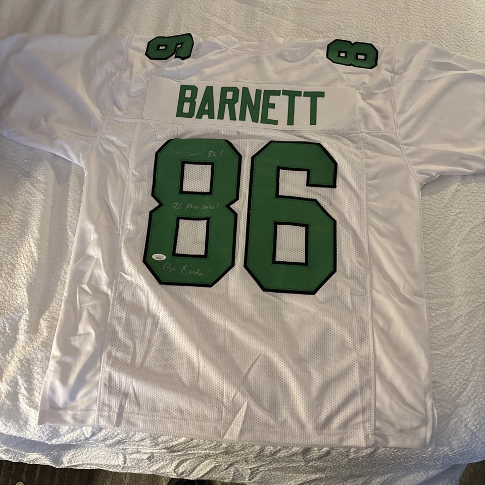 Camiseta deportiva firmada por Fred Barnett con autógrafo personalizada de los Eagles certificada por la JSA  Foto 1 de 3