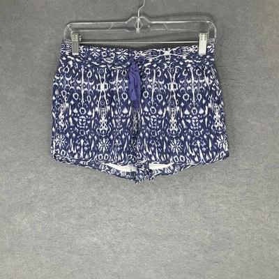 Joie Shorts Womens Sz XS Blue White Silk Drawstring Lined Ikat Print Resort - Image 1 of 4