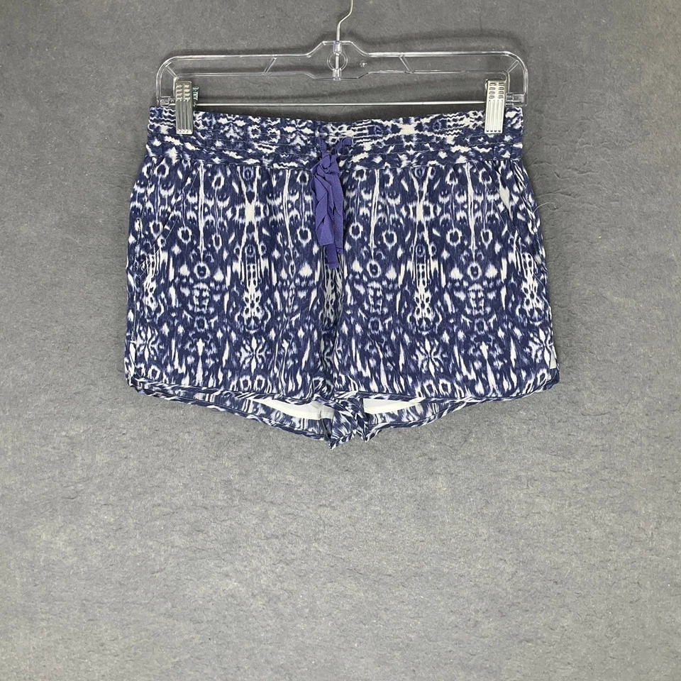 Pantalones Cortos Joie Para Mujer Talla XS Azul Blanco Seda Forrados con Cordón Estampado Ikat Resort Foto 1 de 4