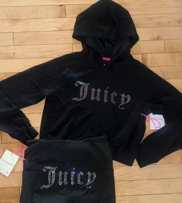 ¡NUEVO! NUEVO CON ETIQUETAS JUICY COUTURE OG Big Bling Trackset Sudadera con Capucha y Leggings Negro Talla S Foto 1 de 4