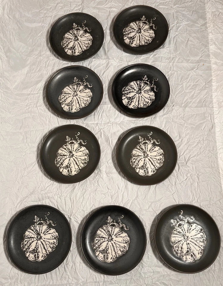 Set of 4 Threshold Stoneware 6” Autumn Fall Harvest Pumpkin Appetizer Plates