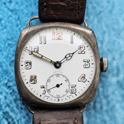 Montre-Bracelet Homme Vintage Argent Zenith Coussin Militaire Pièces... - Photo 1/4