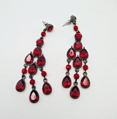 Lámpara de araña de cristal con estrás colgante de 3" de vidrio rojo rubí Foto 1 de 4