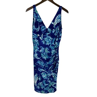 Lauren Ralph Lauren Faux Wrap Blue Green Paisley Sleeveless Dress Sz 10 - Image 1 of 4