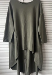 Made In Italy Green Khaki Smock Dress Parka Lagenlook Boho One Size XL Plus - Picture 1 of 7