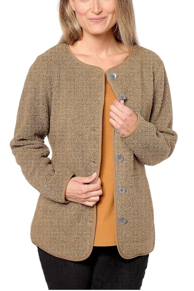 Susan Graver Women's Weekend Knit Boucle Collarless Jacket Mocha - Image 1 of 1