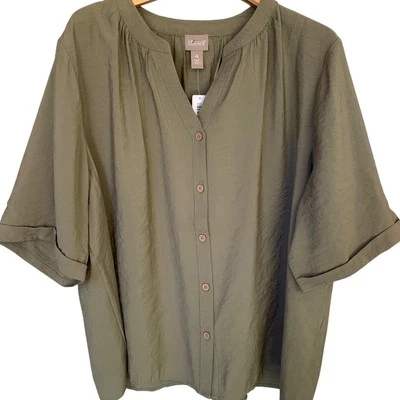 Top Chico's para mujer talla 4 lavado a arena manga 3/4 botón delantero manga codo nuevo con etiquetas Foto 1 de 4