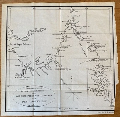 21cm x 21cm 1820? UNGAVA BAY OF LABRADOR Missionary Expedition Coastal Map Foto 1 de 4