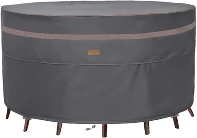 Fundas redondas duraderas para muebles de patio impermeables, 84" de diámetro x 28" de alto, gris oscuro Foto 1 de 4