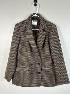 Old Navy Blazer Womens Medium Brown Plaid Double Breasted Academia Preppy - Picture 1 of 10