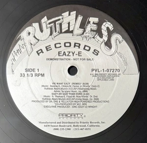 EAZY-E We Want Eazy (Remix) Original Vinyl Record Album Demo Ruthless Records - Picture 1 of 2
