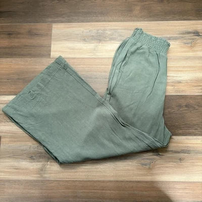 Pantalones fluidos Entro para mujer verde salvia cintura elástica pierna ancha viscosa/lino talla mediana Foto 1 de 4