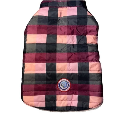 Luv Gear Cold Alert DOG Coat Jacket Size L Checkered Sherpa Lined Pink Plaid - Image 1 of 4