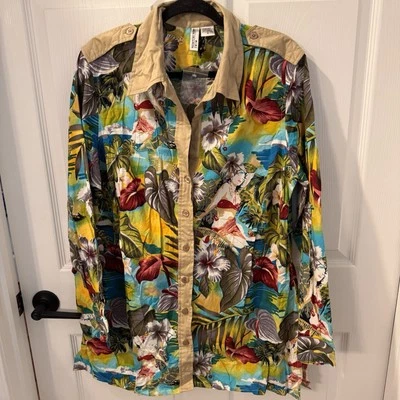 Newport News плавать прикрытие кнопка спереди воротник размер 18 цветочный круиз носить новый - Изображение 1 из 4