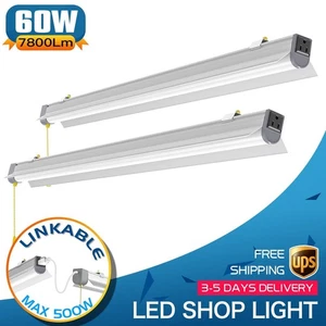 2 PACK 60W LED Shop Light Linkable Garage Warehouse Lighting Tube Fixtures 5000K - Picture 1 of 10