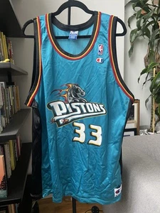 Vintage Grant Hill #33 Teal Detroit Pistons Jersey Champion Mens 52 (2XL) NBA - Picture 1 of 8