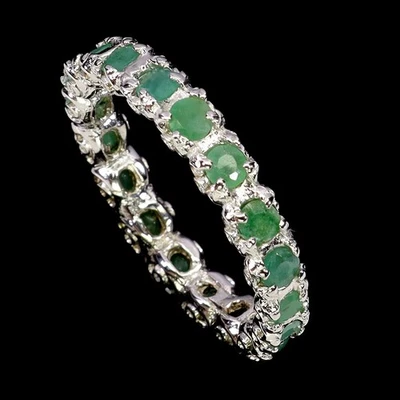 Anillo de plata de ley 925 redondo esmeralda 3 mm piedras preciosas naturales joyería tamaño 7,5 Foto 1 de 4