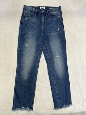 Nicole Miller Distressed Soho High Rise Slim Straight Jeans Size 8 Raw Hem Crop - Image 1 of 4