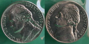 1995 P and D Jefferson níquels 2 monedas unc 5c violonchelos de EE. UU. como nuevo conjunto de cinco centavos - Imagen 1 de 3