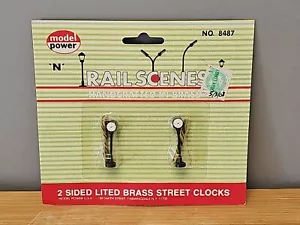 Model Power 8487 N Scale 2 Sided Brass Lighted Street Clocks New - Picture 1 of 1